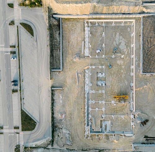 Aerial view of the construction site