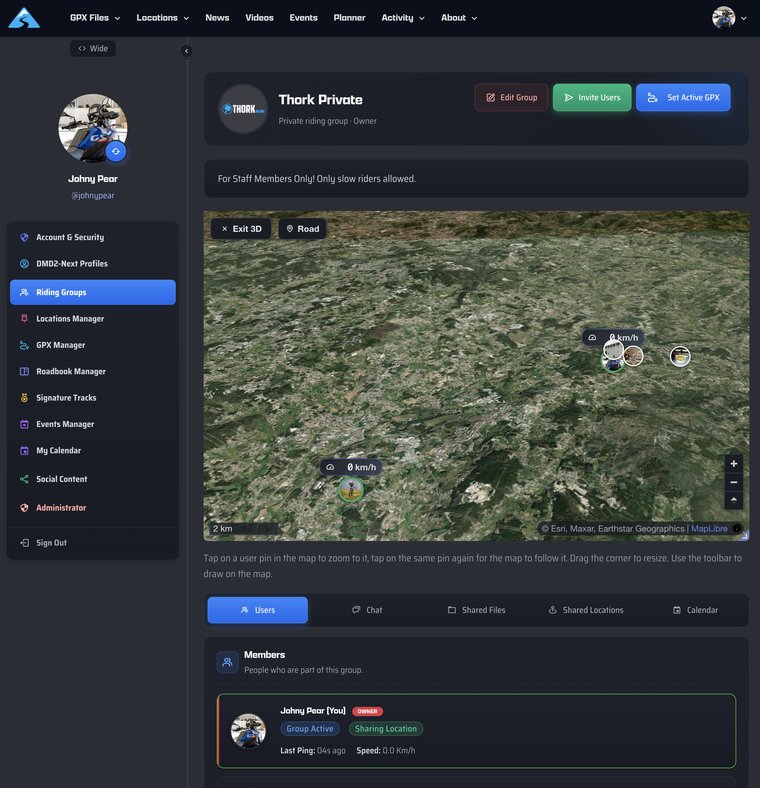 A riding group on the DMD HUB with members live on the map